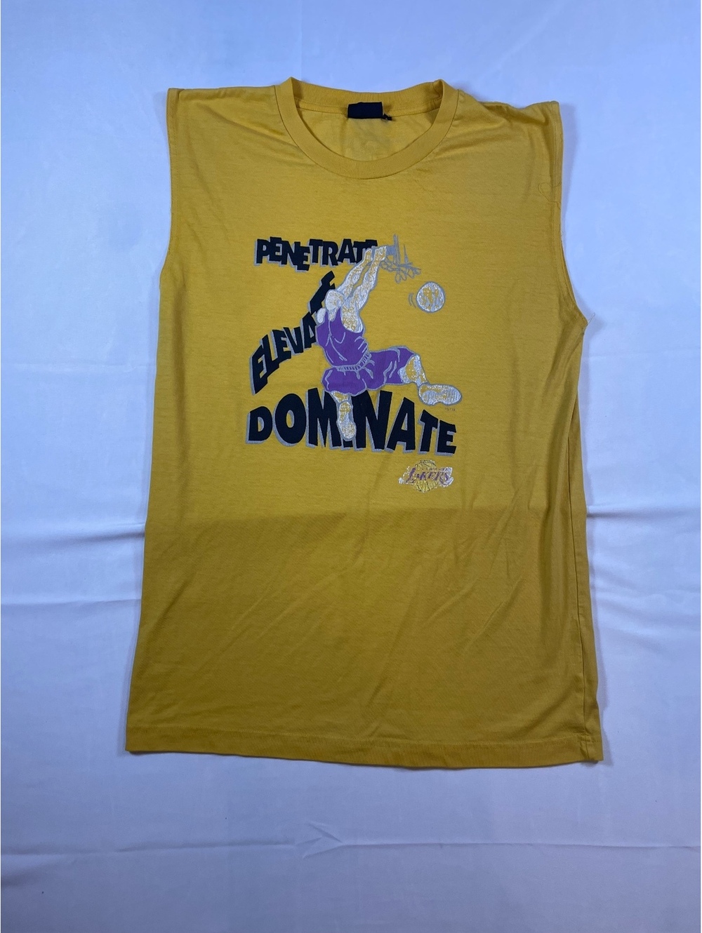 Vintage NBA LA Lakers Graphic Tank Top Shirt Men Small Yellow